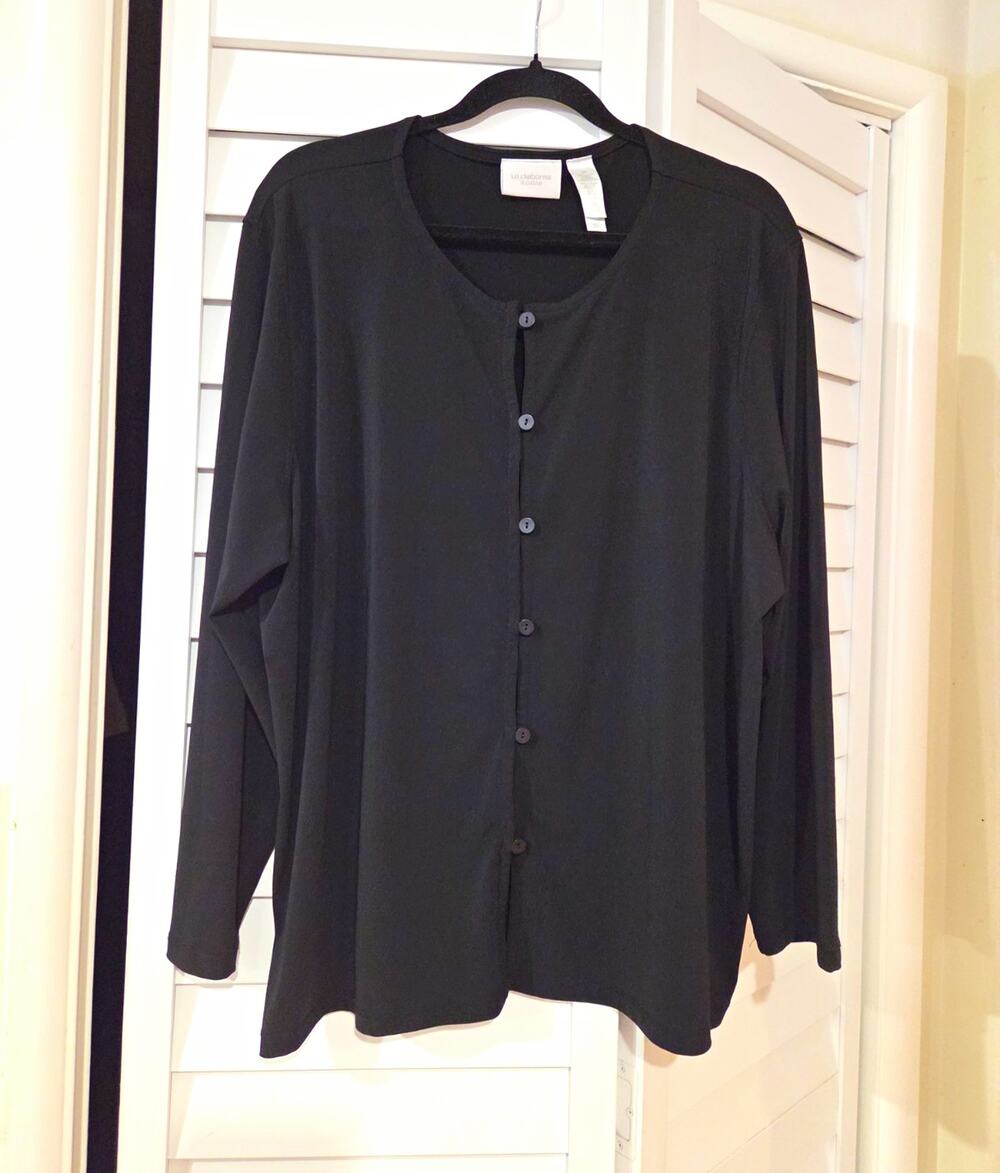 Liz Claiborne Black Button-Front Knit Cardigan Sweater Round Neck 2X